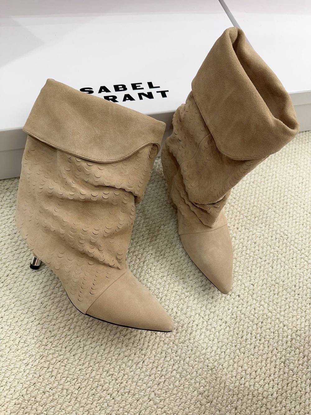 Isabel Marant Tan Suede Slouchy Pointed-Toe Kitten-Heel Boots